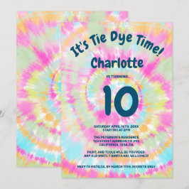 Groovy rainbow tie dye 10:e barns födelsedag party inbjudningar