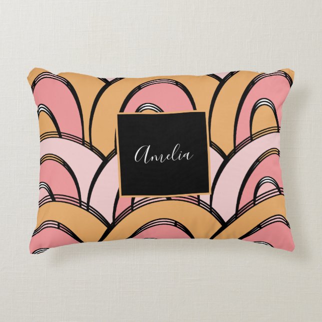 Groovy Rainbows Mönster Orange Rosa Prydnadskudde (Framsidan)