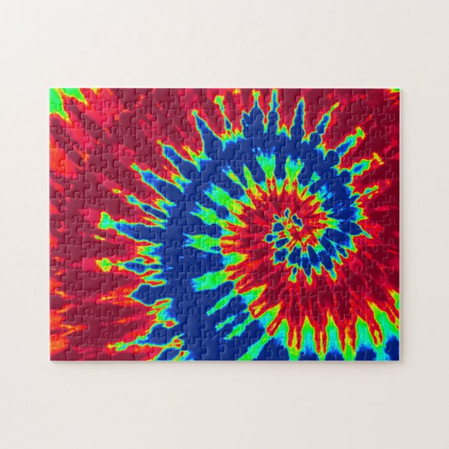 Groovy Red and Navy Blue Tie Dye Spiral Pussel (Horisontell)
