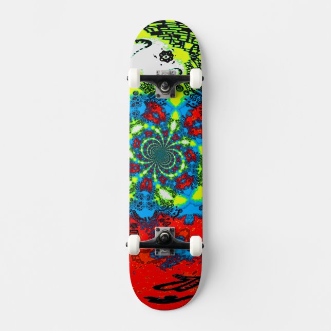 Groovy Red Blue Gult Abstrakt Spiral Art Mini Skateboard Bräda 18,5 Cm (Framsida)