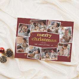 Groovy Red & Guld God jul 8 Photo Collage Julkort