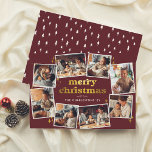 Groovy Red & Guld God jul 8 Photo Collage Julkort<br><div class="desc">Fira årstiden med det här grumliga julkortet, som innehåller åtta anpassningsbar med foton som arrangerats i ovalform runt kortets kant, med utrymme för en mängd olika bildorienteringar. Varje bild har sitt eget vita ram, så att bilderna står ut mot den djupa röda bakgrunden. I mitten i mönstret återges "god jul"...</div>