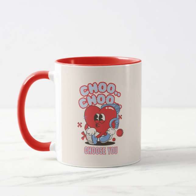 Groovy Red Heart Choo Välj Valentineser Mugg (Vänster)