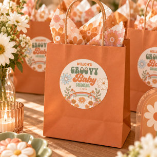 Groovy regnbåge hippie baby shower favor steckare runt klistermärke