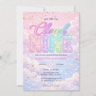 Groovy regnbåge moln nio glitter könsupplysning inbjudningar