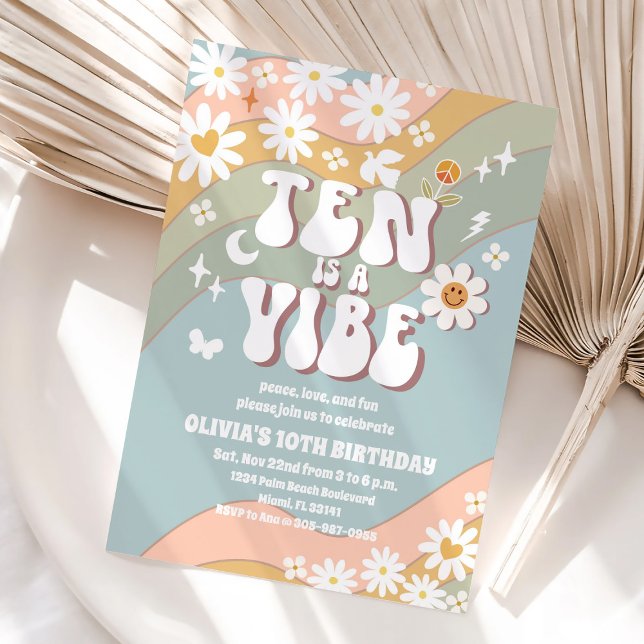 Groovy Retro 10-års födelsedagsinbjudan Inbjudningar (Skapare uppladdad)