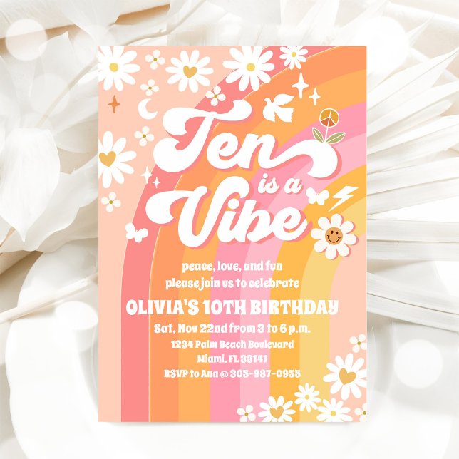 Groovy Retro 10-års Födelsedagsinbjudan Inbjudningar (Skapare uppladdad)