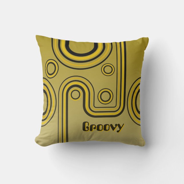Groovy Retro 1960-talets Gult för linjär design oc Kudde (Framsida)