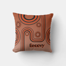 Groovy Retro 1960s Linjärt design - bränd Orange Kudde