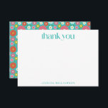 Groovy Retro 50s Blommor Turquise Bat mitzvah Tack Kort<br><div class="desc">Groovy Retro 50s Blommor Turquise Blue och Shock rosa Bat mitzvah tackkort</div>