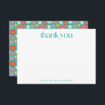 Groovy Retro 50s Blommor Turquise Bat mitzvah Tack Kort<br><div class="desc">Groovy Retro 50s Blommor Turquise Blue och Shock rosa Bat mitzvah tackkort</div>