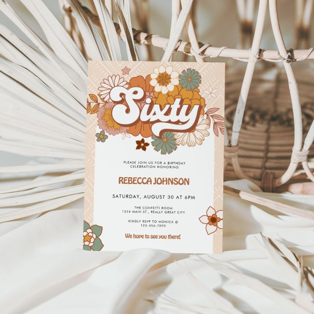 Groovy Retro 60:e Födelsedagsfesten Inbjudningar (Groovy 60th Birthday Party Invite)