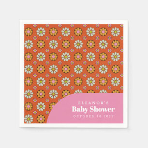 Groovy Retro 60-Tal Blommor Orange Baby Shower Anp Pappersservett