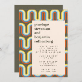 Groovy Retro 60-talets 70-talskonst Oliv grönt Brö Inbjudningar