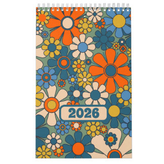 Groovy Retro 60s 70-tal Blommönster 2025 Kalender
