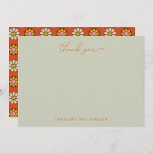 Groovy Retro 60s Flowers Orange Rosa Anpassningsba Tack Kort