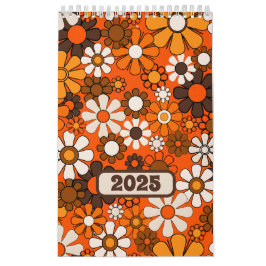 Groovy Retro 70-årsjubileum Blommigt 2025 Brown oc Kalender