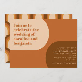 Groovy Retro 70:s Arch Shape Tan Terracotta Bröllo Inbjudningar