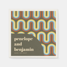 Groovy Retro 70:s Art Oliv grönt Bröllop-Anpassnin Pappersservett