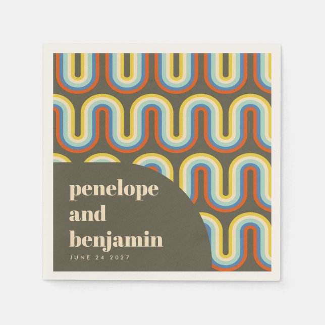 Groovy Retro 70:s Art Oliv grönt Bröllop-Anpassnin Pappersservett (Framsidan)