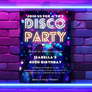 Groovy Retro 70:s Disco Party-inbjudan på födelsed Inbjudningar