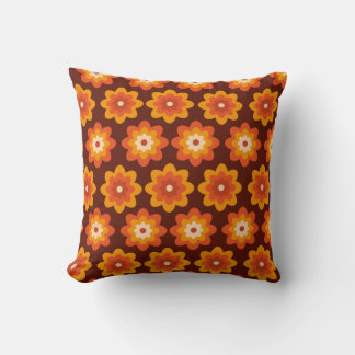 Groovy retro 70-tal boho funky orange blommönster kudde