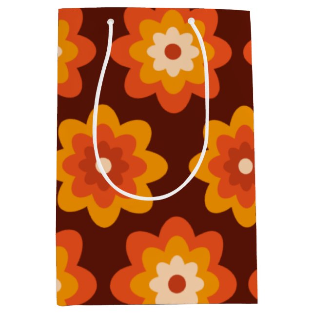 Groovy retro 70-tal boho hippie orange blommönster (Framsidan)