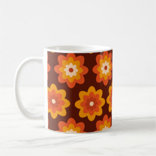 Groovy retro 70-tal boho hippie orange blommönster kaffemugg