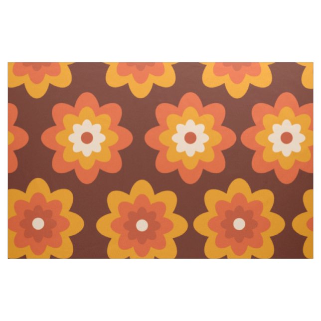 Groovy retro 70-tal boho hippie orange blommönster tyg (Fat Quarter)