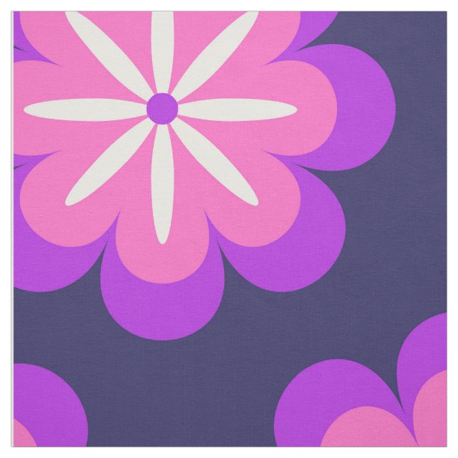 Groovy Retro 70-tal Lila Rosa Blommor Mönster Tyg (Provkarta)