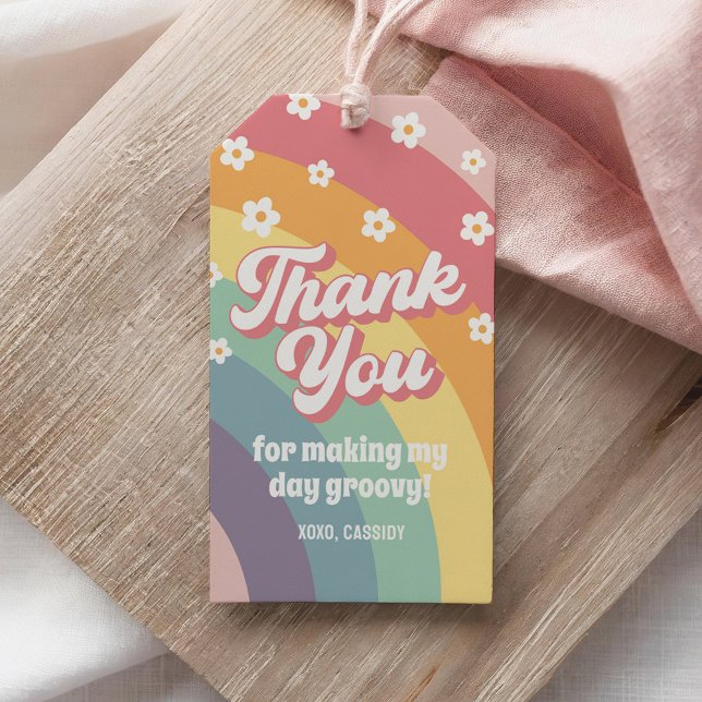 Groovy Retro 70-Tal Regnbåge Tusenskönas Födelseda Presentetikett (Skapare uppladdad)