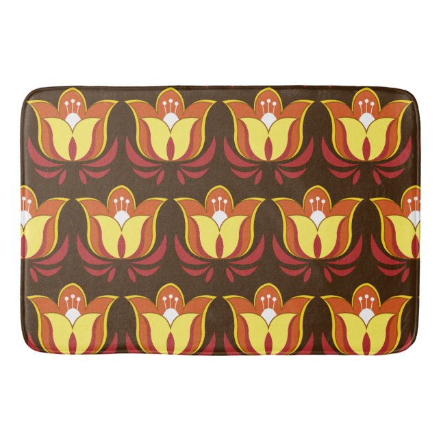 Groovy Retro 70-talblommor Badrumsmatta (Framsidan)