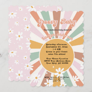 Groovy Retro 70-talet Sunshine Daisy Girl Baby Inbjudningar