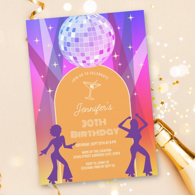 Groovy Retro 70-talets 80-tal Disco 30års födelsed Inbjudningar (Skapare uppladdad)