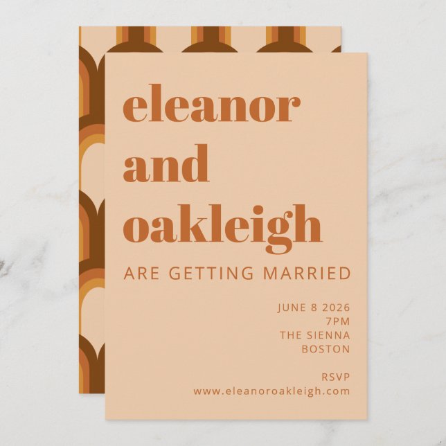 Groovy Retro 70-talets design, djärv Terracotta Br Inbjudningar (Fram/baksida)