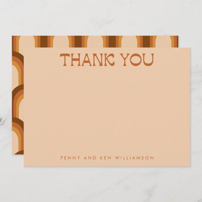 Groovy Retro 70-talets design i Brown Bröllop Namn Tack Kort (Fram/baksida)