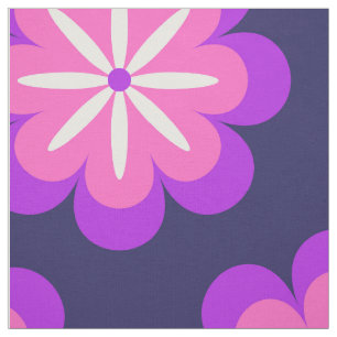 Groovy Retro 70-talets Lila Rosa Flowers Mönster Tyg