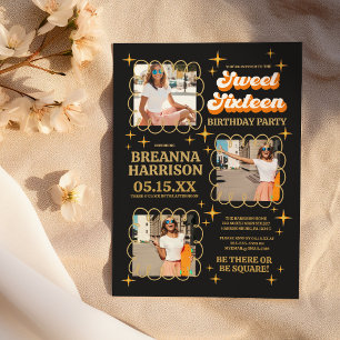 Groovy Retro 70-tals typografi Sweet Sixteen Inbjudningar