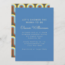 Groovy Retro 70s Blue Oliv grönt Pojke Shower