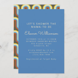 Groovy Retro 70s Blue Oliv grönt Pojke Shower Inbjudningar