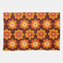 Groovy retro 70s boho hippie orange blomma mönster kökshandduk
