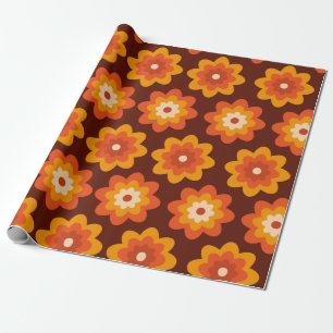 Groovy retro 70s boho hippie orange blomma mönster presentpapper