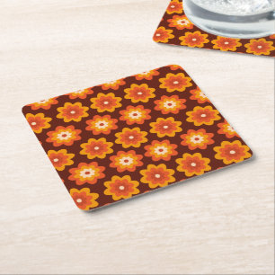 Groovy retro 70s boho hippie orange blomma mönster underlägg papper kvadrat