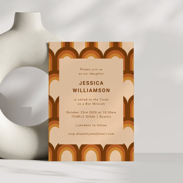 Groovy Retro 70s Brown-Trendiget Unikt Bat mitzvah Inbjudningar (Skapare uppladdad)