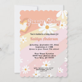 Groovy Retro 70s Daisy Peach Girl Baby Shower Inbjudningar