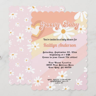 Groovy Retro 70s Daisy Peach Girl Baby Shower Inbjudningar