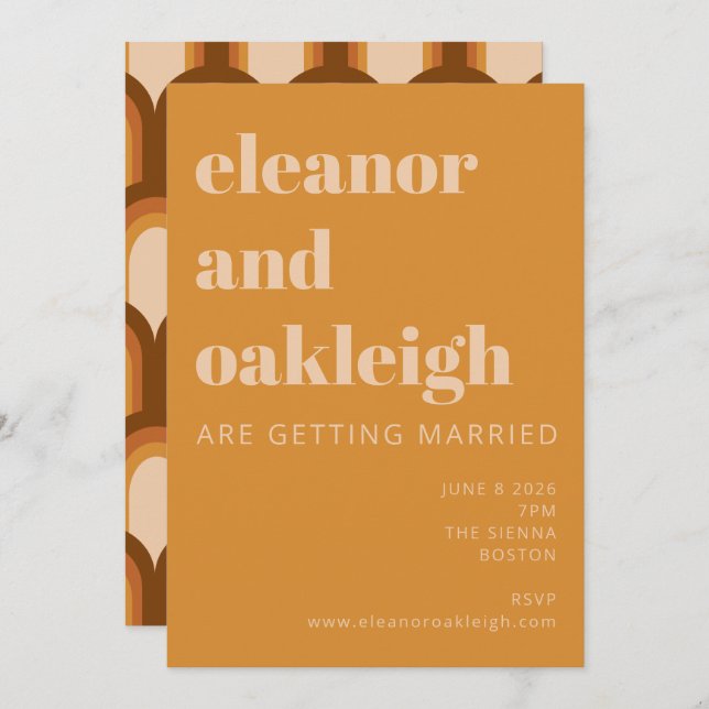 Groovy Retro 70s Design Bold Ochre Gult Bröllop Inbjudningar (Fram/baksida)