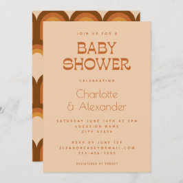 Groovy Retro 70s Design Brown Par Baby Shower Inbjudningar