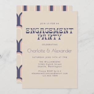 Groovy Retro 70s-design i blå Förlovningsfest Inbjudningar