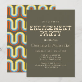 Groovy Retro 70s-design i Olive-Förlovningsfest Inbjudningar